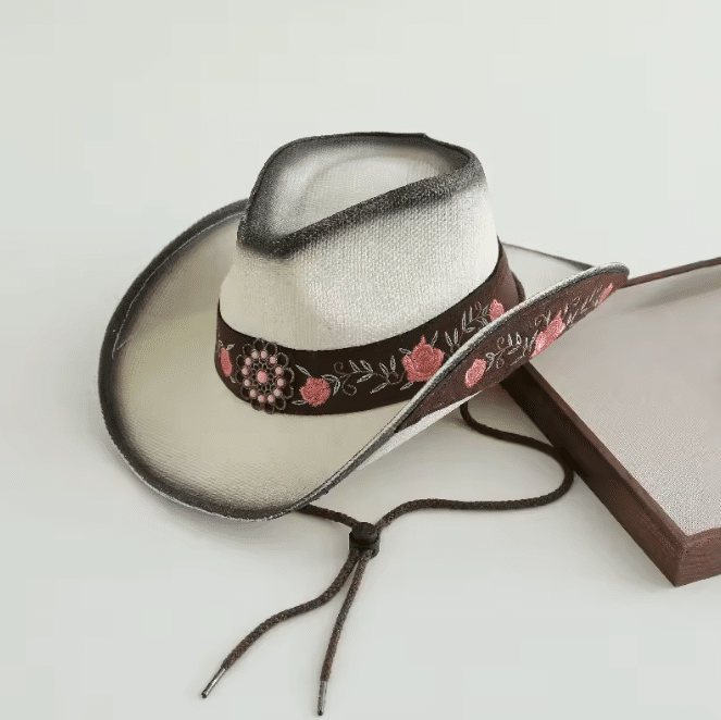 Chapeau cowboy rose florale (3)