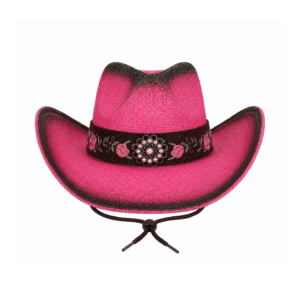 Chapeau cowboy femme paille naturelle broderie florale rose