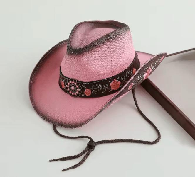 Chapeau cowboy rose florale (5)