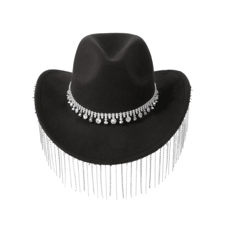 Chapeau cowboy strass franges chaînes (1)