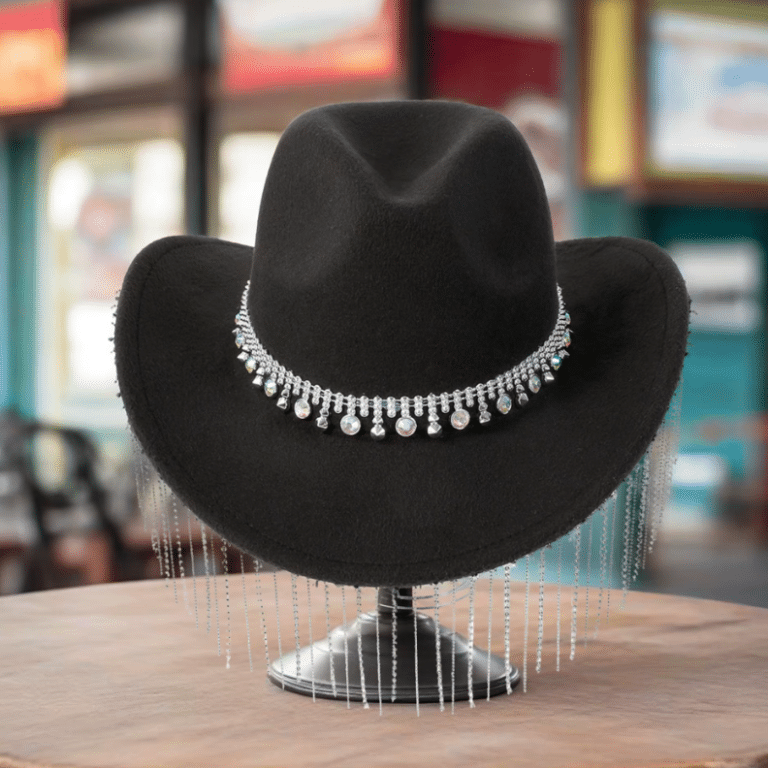 Chapeau cowboy strass franges chaînes (2)