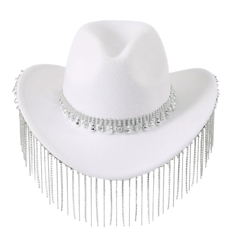Chapeau cowboy strass franges chaînes (4)