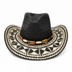Chapeau western à motif noir et blanc bande perlée (1)
