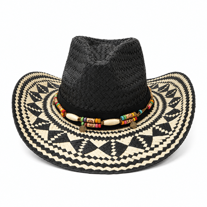 Chapeau western à motif noir et blanc bande perlée (1)