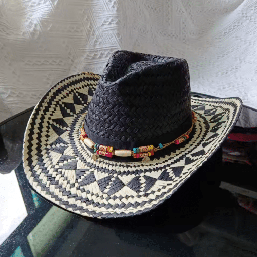 Chapeau western à motif noir et blanc bande perlée (1)