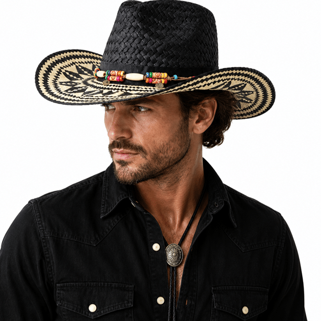 Chapeau western à motif noir et blanc bande perlée (2)