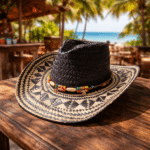 Chapeau western à motif noir et blanc bande perlée (2)