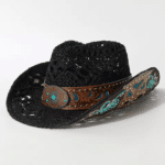 Chapeau western paille effet vieilli bandeau turquoise (4)