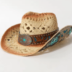 Chapeau western paille effet vieilli bandeau turquoise (6)