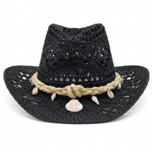 Chapeau cowboy effet paille ajouré corde tressé coquillage