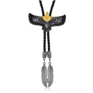 Cravate bolo aigle et plumes