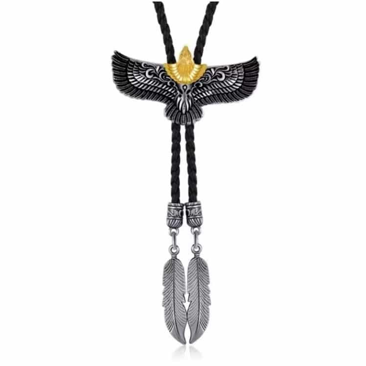 Cravate Bolo Aigle et plumes (1)