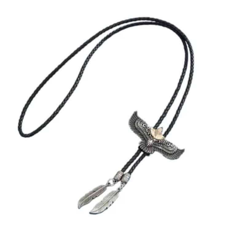 Cravate Bolo Aigle et plumes (2)
