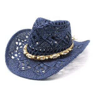 Chapeau cowboy effet paille ajouré homme bandeau corde coquillage