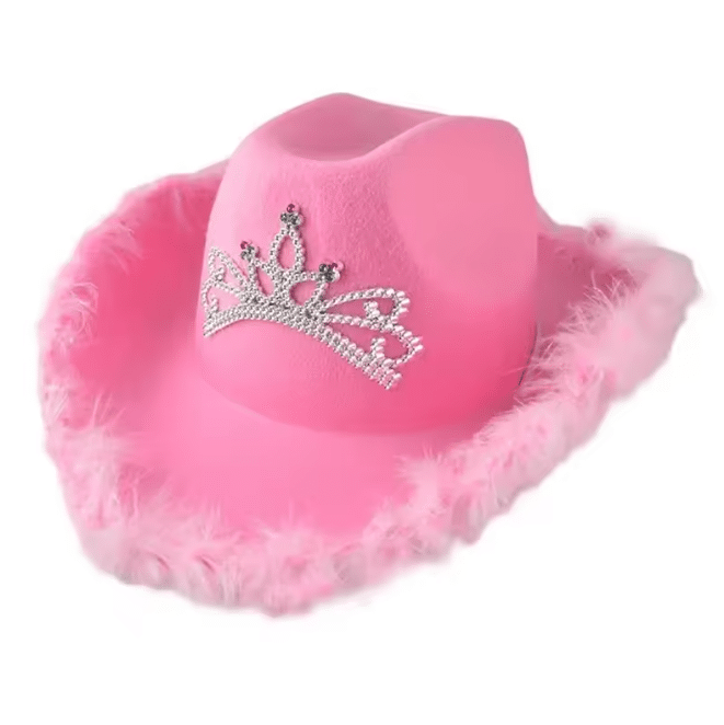 chapeau cowboy rose avec couronne strass (2)