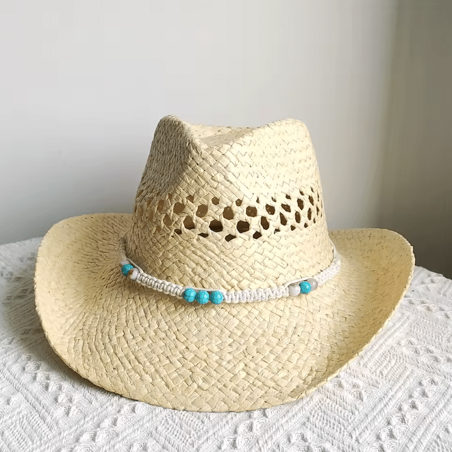 chapeau cowboy rose corde tressé