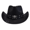 Chapeau cowboy noir simili cuir effet vieilli bandeau tête de mort