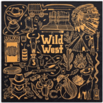 Foulard cowboy motif Wild West vintage noir et doré