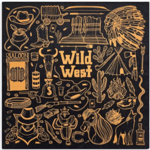 Foulard cowboy motif Wild West vintage noir et doré