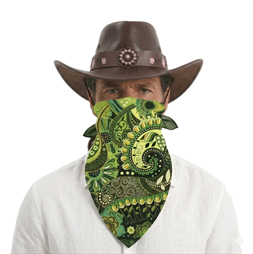 Bandana cowboy paisley vert motifs floraux (1)