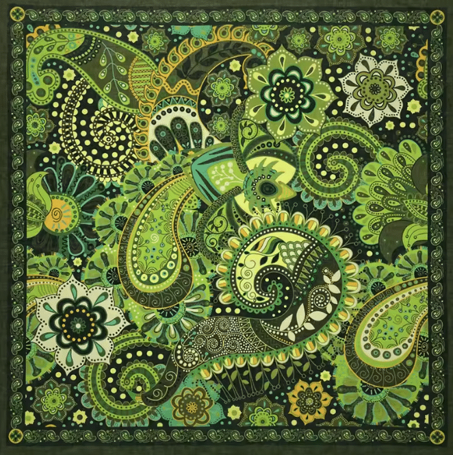 Bandana cowboy paisley vert motifs floraux (3)