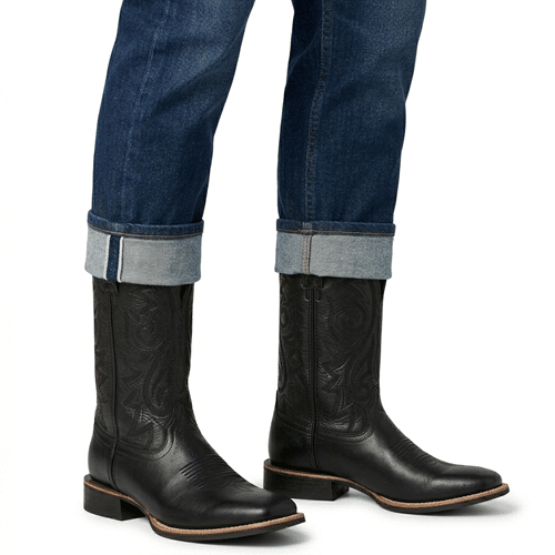 Bottes cowboy femme cuir vegan noir artisanale motif western (1)
