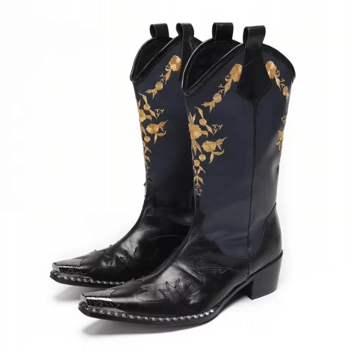 Bottes cowboy homme cuir broderies dorées (1)