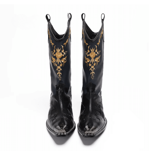 Bottes cowboy homme cuir broderies dorées (2)