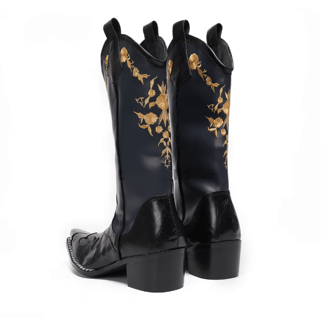 Bottes cowboy homme cuir broderies dorées (3)