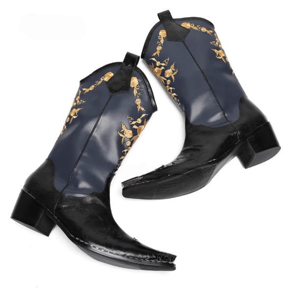 Bottes cowboy homme cuir broderies dorées (4)