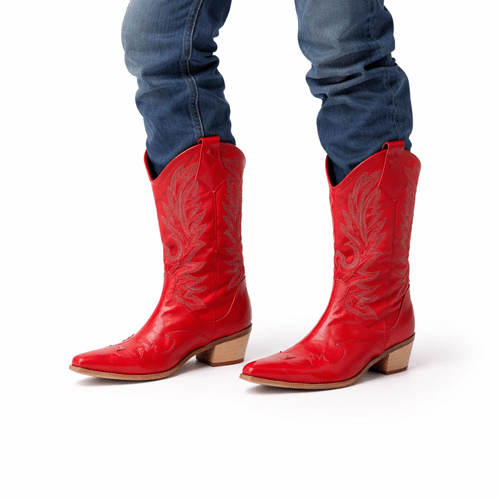 Bottes cowboy homme cuir de vachette rouge (1)