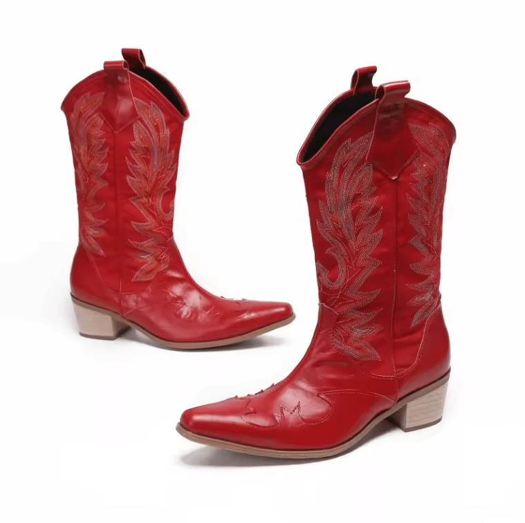 Bottes cowboy homme cuir de vachette rouge (3)