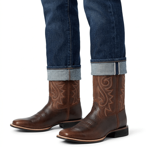 Bottes cowboy homme cuir marron brodé11