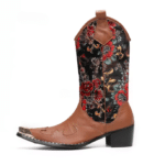 Bottes western homme cuir brodé floral embout métallique (1)