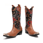 Bottes western homme cuir brodé floral embout métallique (2)