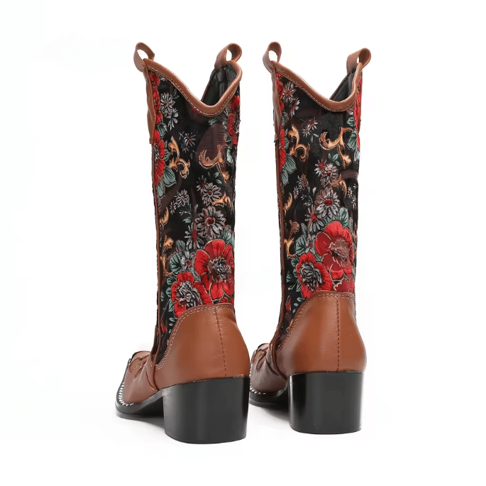 Bottes western homme cuir brodé floral embout métallique (3)