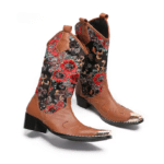 Bottes western homme cuir brodé floral embout métallique (4)