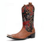 Bottes western homme cuir brodé floral embout métallique (6)