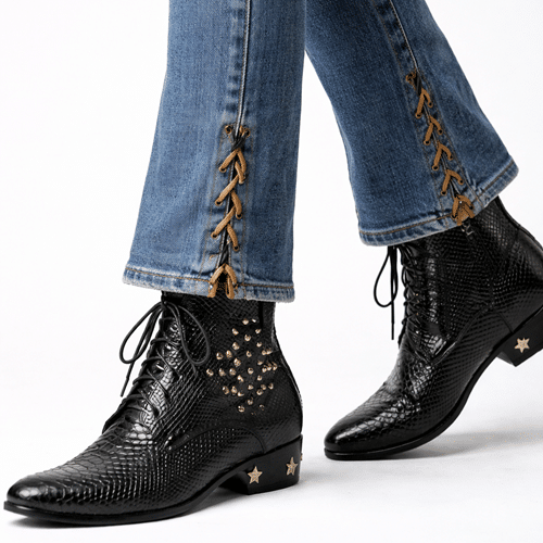 Bottines cowboy femme cuir motif python cloutées