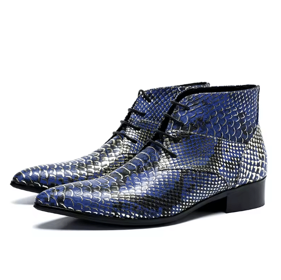 Bottines cowboy homme cuir motif python bleu (2)