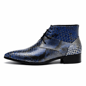 Bottines cowboy homme cuir motif python bleu