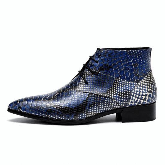 Bottines cowboy homme cuir motif python bleu (3)
