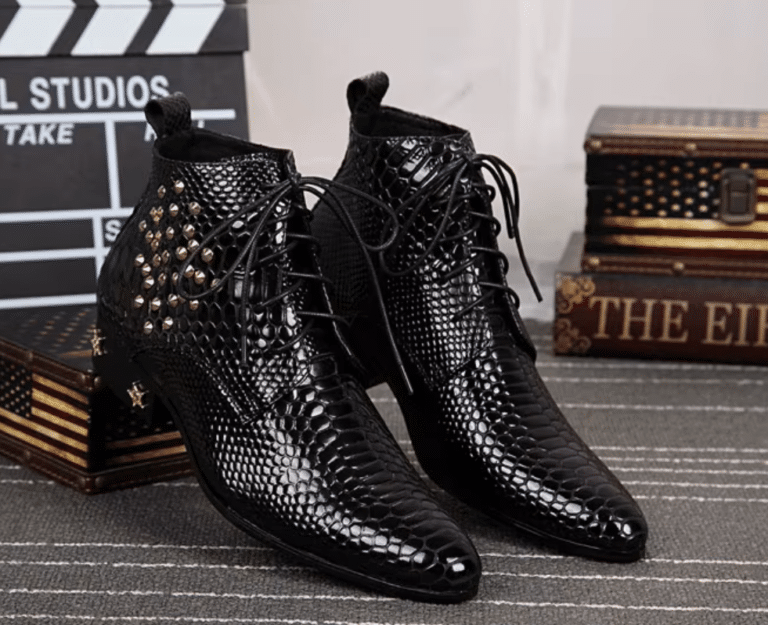 Bottines cowboy homme cuir motif python cloutées (1)