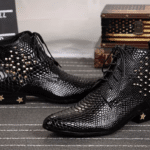 Bottines cowboy homme cuir motif python cloutées (2)