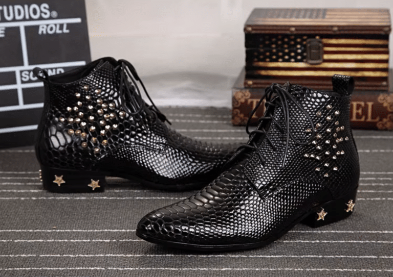 Bottines cowboy homme cuir motif python cloutées (2)