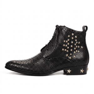 Bottines cowboy femme cuir motif python cloutées