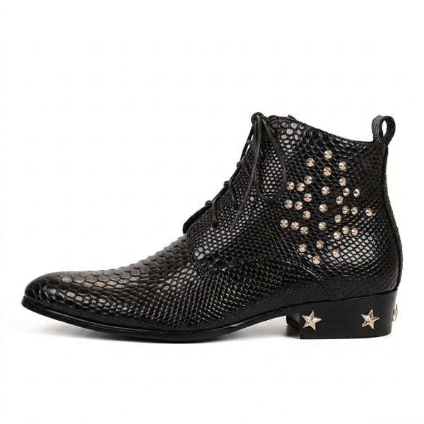 Bottines cowboy homme cuir motif python cloutées (7)