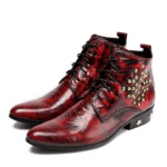 Bottines cowboy homme cuir rouge cloutée (2)