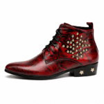 Bottines cowboy homme cuir rouge cloutée (3)