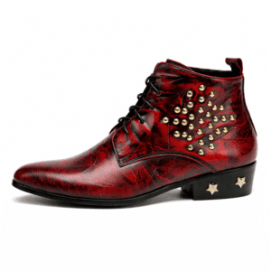 Bottines cowboy femme cuir rouge cloutée
